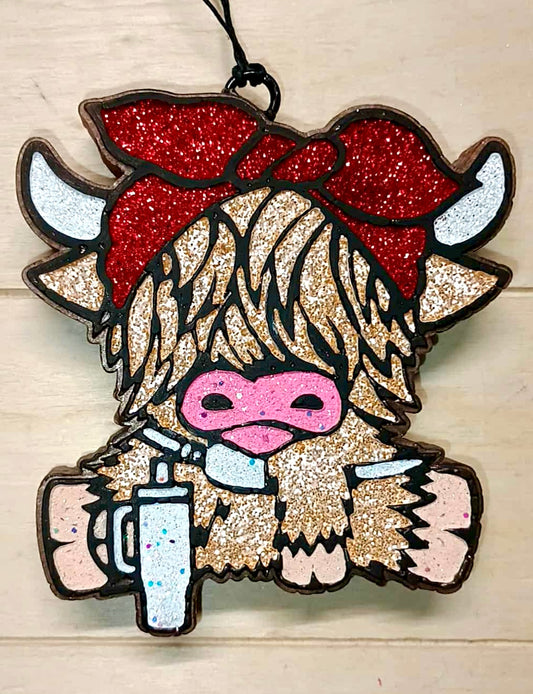 Boujee Sitting Highland Cow With Bow