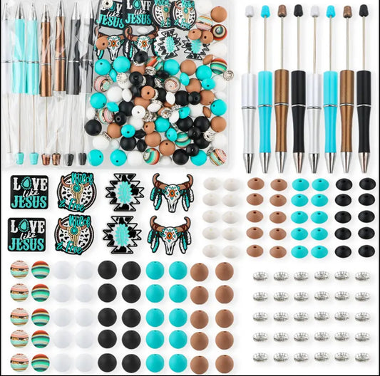 8 Beadable Aztec Pen Set - 136 pc (Focals, Silicone Beads, Pens, Etc) - Discontinued