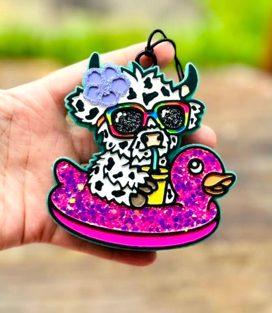 Highland Cow In Flamingo Floatie Mold