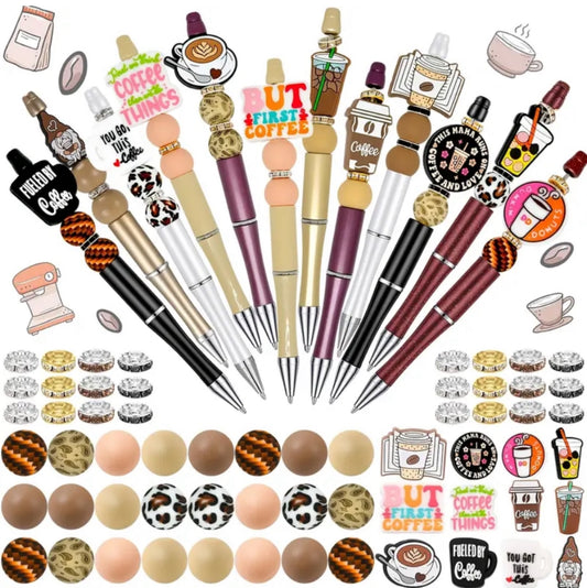 12 Beadable Coffee Themed Pen Set - 72 pc (Focals, Silicone Beads, Pens, Etc) - Discontinued
