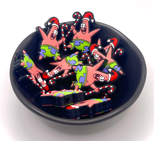 Cartoon Starfish Guy with Candy Cane Focal Bead