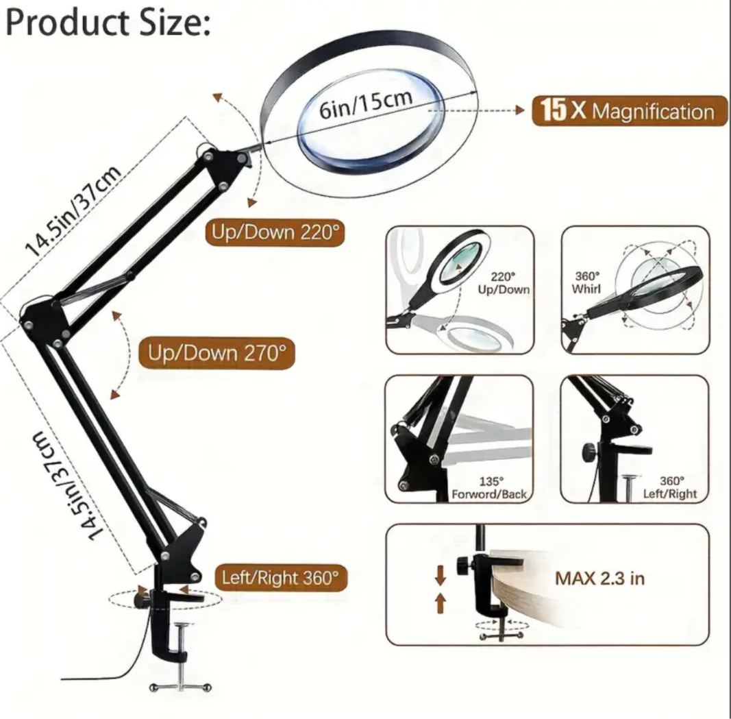 Magnifying LED Clamp On Lamp