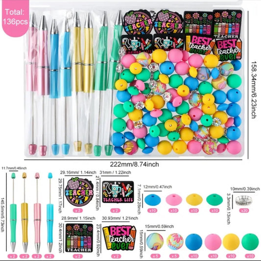 8 Beadable Teacher Pen Set - 136 pc (Focals, Silicone Beads, Pens, Etc) - Discontinued