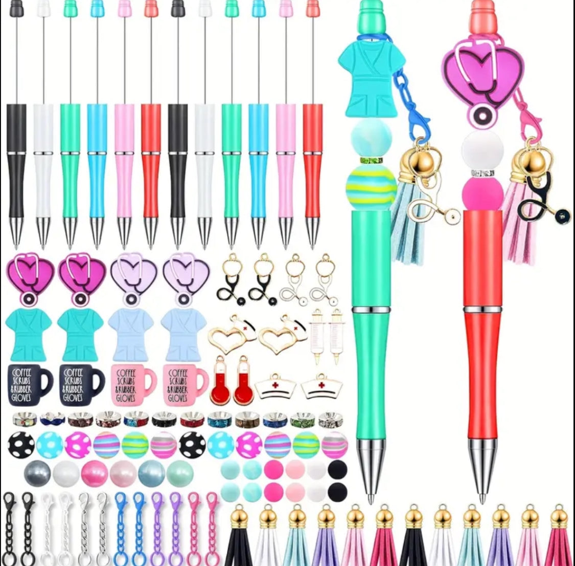 12 Beadable Nurse/Scrub Themed Pen Set - 98 pc (Focals, Silicone Beads, Pens, Etc) - Discontinued