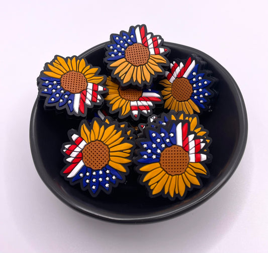 USA Flag Sunflower Focal Bead