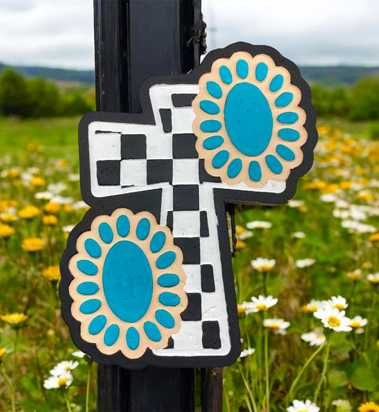 Checkered Cross with Conchos Mold