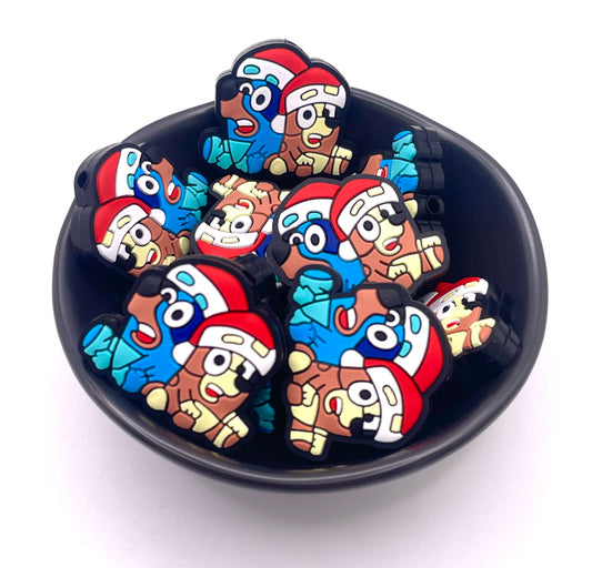 Blue Guy and Friend Christmas Focal Bead