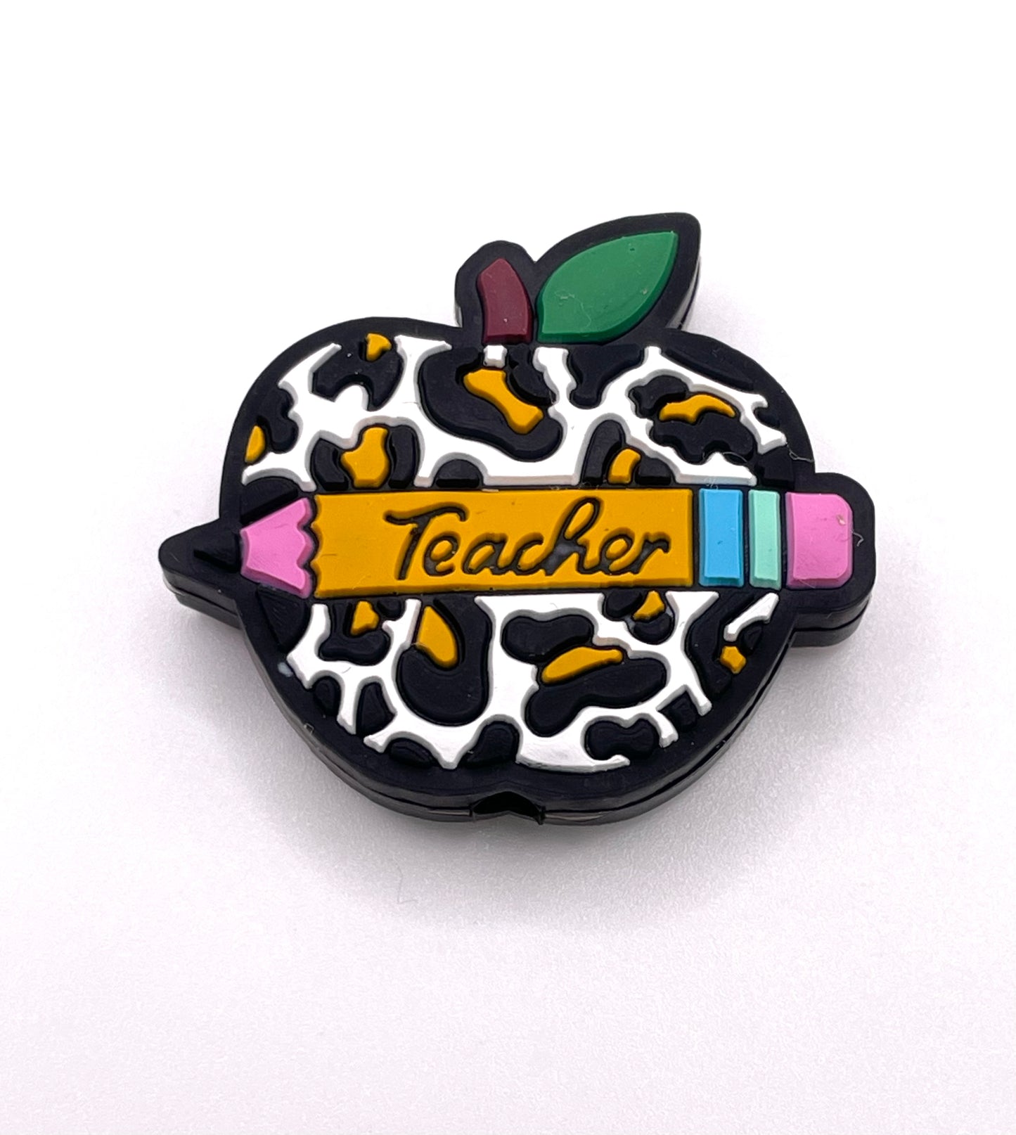 Leopard Print Apple Teacher Focal Bead