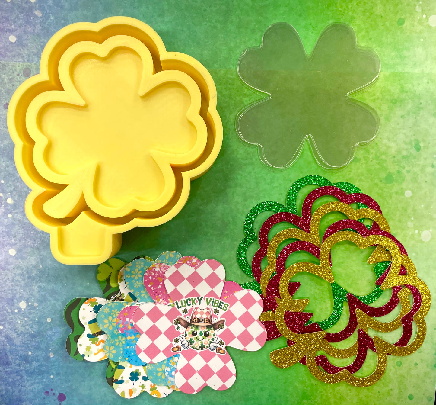Shamrock Clover Shaker Mold, Cardstock, & Sprinkle Bundle Kit