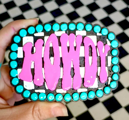 Checkered Howdy Belt Buckle Mold