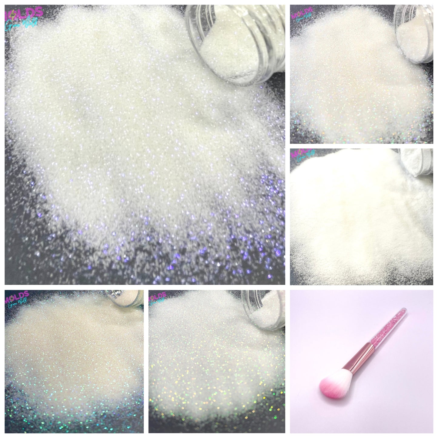 White Glitter Dust Bundle (5 Colors - All Whites + Medium Glitter Brush) $40 Value