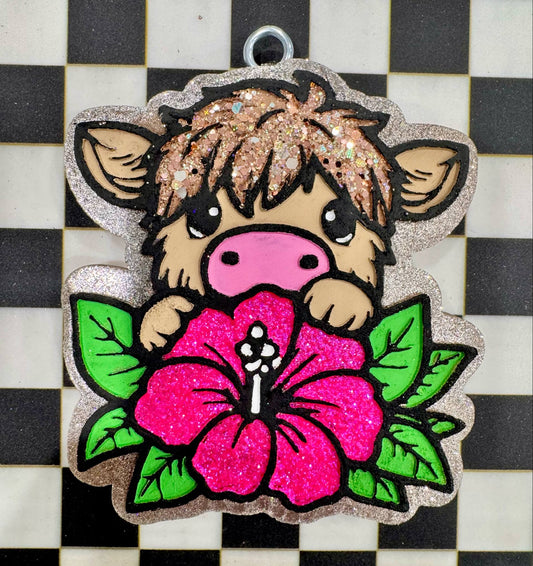 Highland Cow with Hibiscus Flower Mold