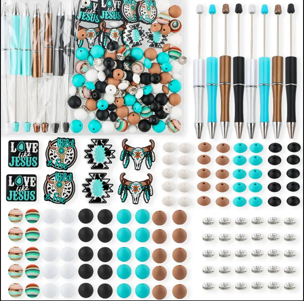 8 Beadable Aztec Pen Set - 136 pc (Focals, Silicone Beads, Pens, Etc) - Discontinued