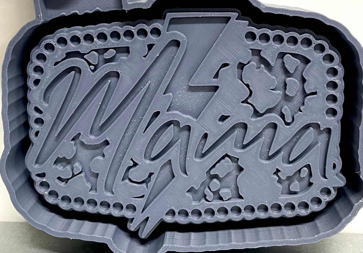 Mama Cow Print Lightening Bolt Marquee Mold