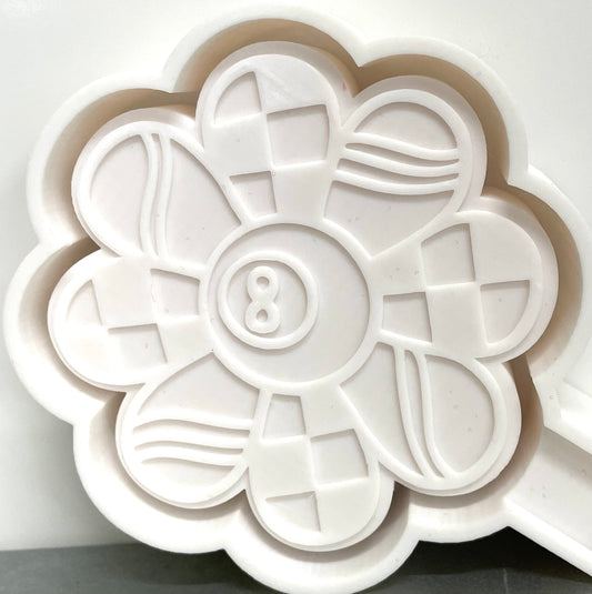 Checkered Flower Eight 8 Ball