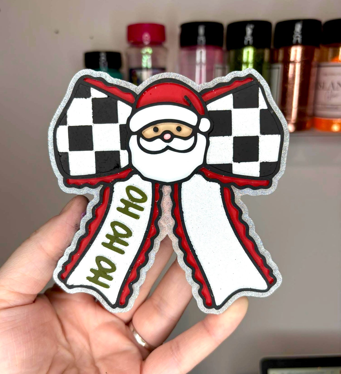 Santa Ho Ho Ho Checkered Bow Mold