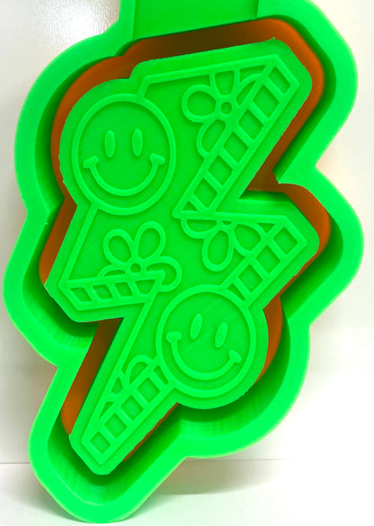 Groovy Flowery and Smiley Face Lightening Bolt Mold