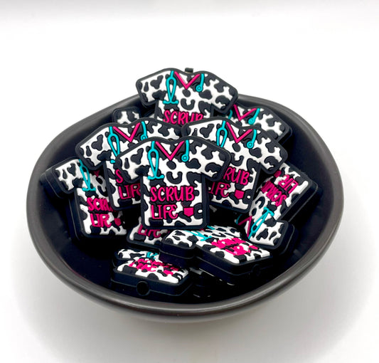 Cow Print Scrub Life Focal Bead