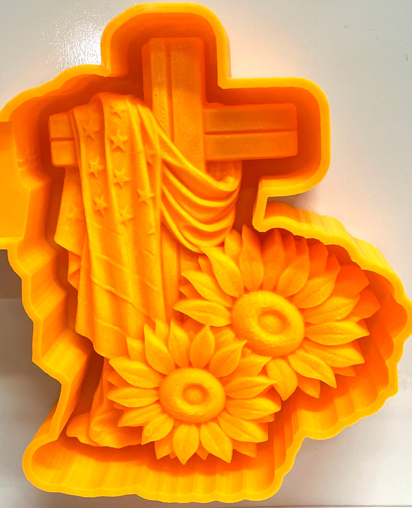 Flag Draped On Cross with Sunflowers 3D Mold
