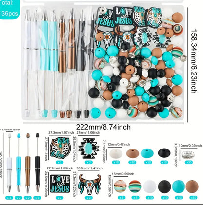 8 Beadable Aztec Pen Set - 136 pc (Focals, Silicone Beads, Pens, Etc) - Discontinued