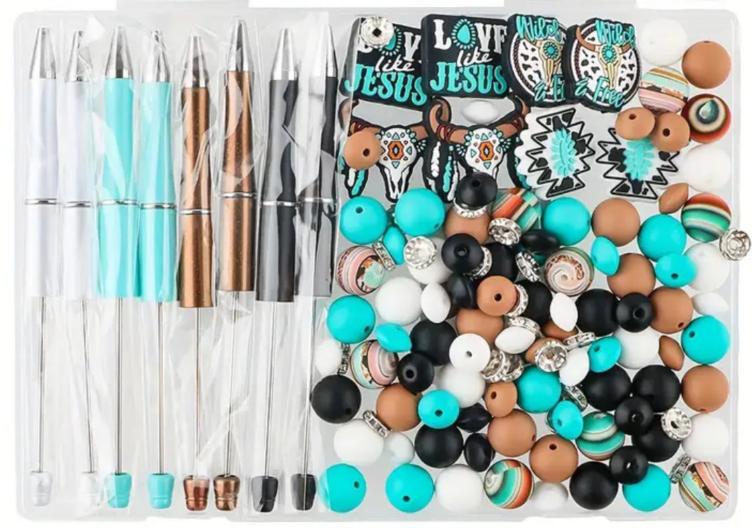 8 Beadable Aztec Pen Set - 136 pc (Focals, Silicone Beads, Pens, Etc) - Discontinued