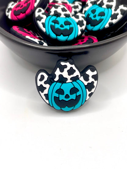 Cow Print Turquoise Jack O’ Lantern Focal Bead