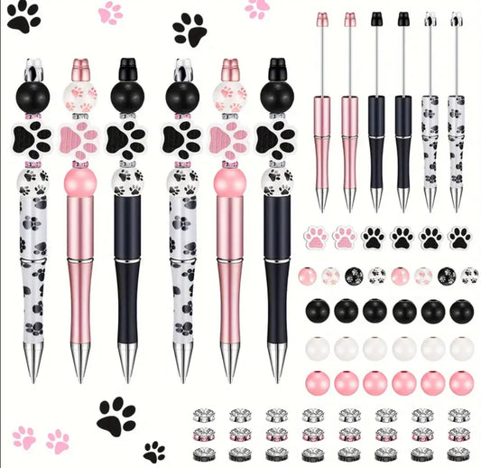 Complete Paw Print Pen Set 6ct - Wooden Beads, Focals, & Rhinestones
