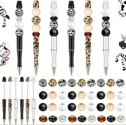 Complete Animal Print Print Pen Set 6ct - Wooden Beads, Focals, & Rhinestones