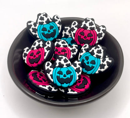 Cow Print Turquoise Jack O’ Lantern Focal Bead