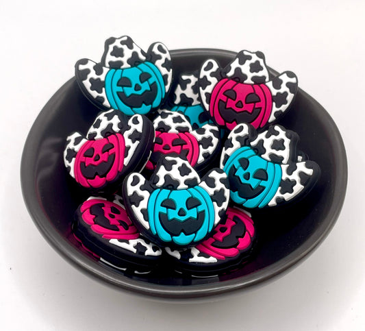 Cow Print Turquoise Jack O’ Lantern Focal Bead