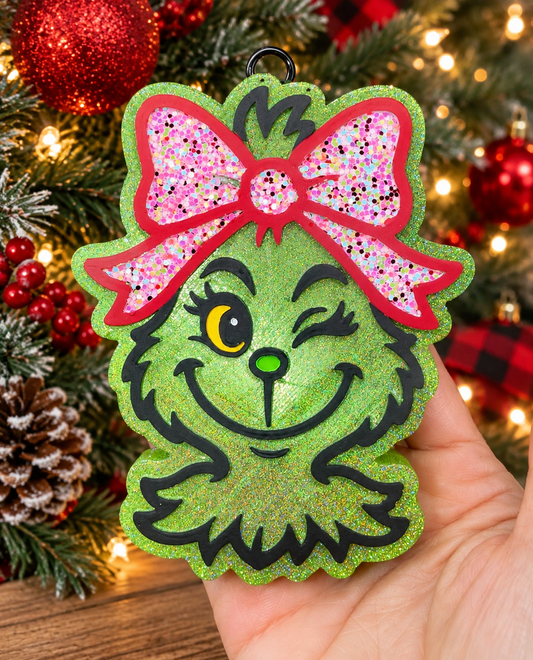 Winking Green Christmas Guy with Bow Mold