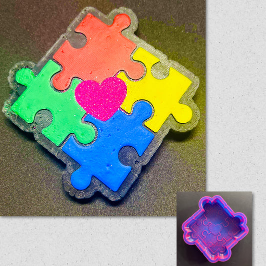 Autism Puzzle Pieces With Heart In Middle Mold